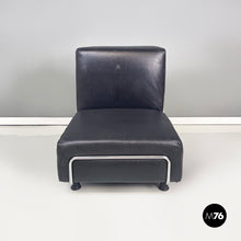 画像をギャラリービューアに読み込む, Armchair in black leather and metal, 1980s
