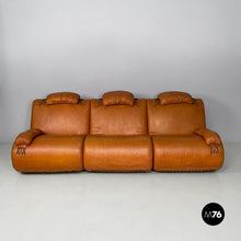 Carica l'immagine nel visualizzatore di Gallery, Modular brown leather sofa, 1970s