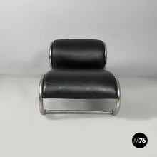 Carica l'immagine nel visualizzatore di Gallery, Black faux leather and steel armchair, 1980s