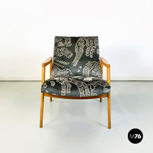Load image into Gallery viewer, Armchair in wood, green and white velvet, 1960s