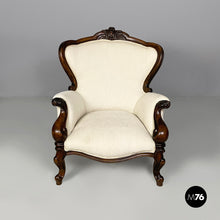 Load image into Gallery viewer, Armchairs in wood and white fabric, 1930s