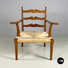 Load image into Gallery viewer, Armchairs in woven straw and wood, 1940s