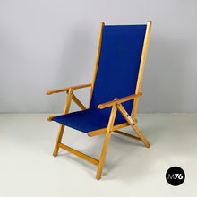 画像をギャラリービューアに読み込む, Deck chair in blue fabric and wood by Fratelli Reguitti, 1960s
