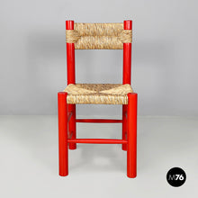 将图片加载到图库查看器,Chairs in red wood and straw, 1970s