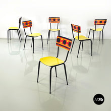 Load image into Gallery viewer, Chairs Paulista in yellow, red, black formica and black metal, 1960s