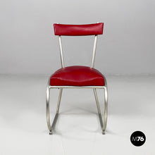 将图片加载到图库查看器,Chairs in red faux leather and metal, 1930s