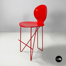 Load image into Gallery viewer, Stools in wood and red metal, 1980s