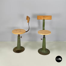 画像をギャラリービューアに読み込む, Industrial stools with height-adjustable seat by Necchi, 1920s