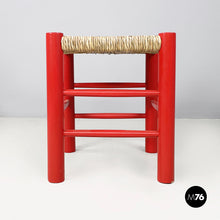 Load image into Gallery viewer, Stool in red wood and straw, 1970s