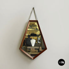 画像をギャラリービューアに読み込む, Wall mirror in wood and black leather, 1960s