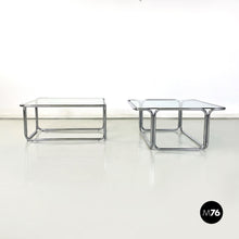画像をギャラリービューアに読み込む, Coffee tables in glass and chromed steel, 1970s