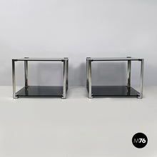 画像をギャラリービューアに読み込む, Coffee tables in smoked glass and chromed metal, 1980s