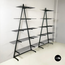 Load image into Gallery viewer, Bookcases in dark green metal, 1980s
