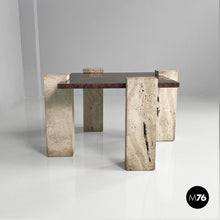 画像をギャラリービューアに読み込む, Red granite and travertine coffee table, 1970s