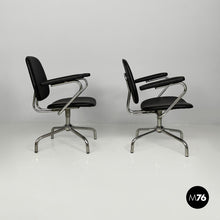 Load image into Gallery viewer, Swivel office chairs in steel and faux leather, 1960s