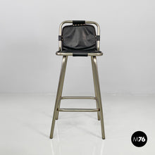 将图片加载到图库查看器,Stools in metal and black leather, 1970s
