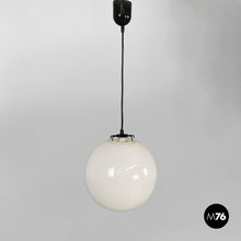 画像をギャラリービューアに読み込む, Round white glass chandelier, 1950s