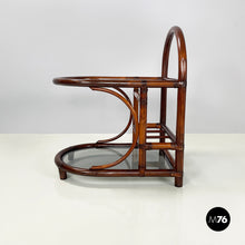 画像をギャラリービューアに読み込む, Double-shelf coffee table in smoked glass and dark bamboo, 1960s