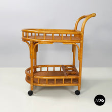 画像をギャラリービューアに読み込む, Double-shelf cart in rattan and bamboo, 1960s