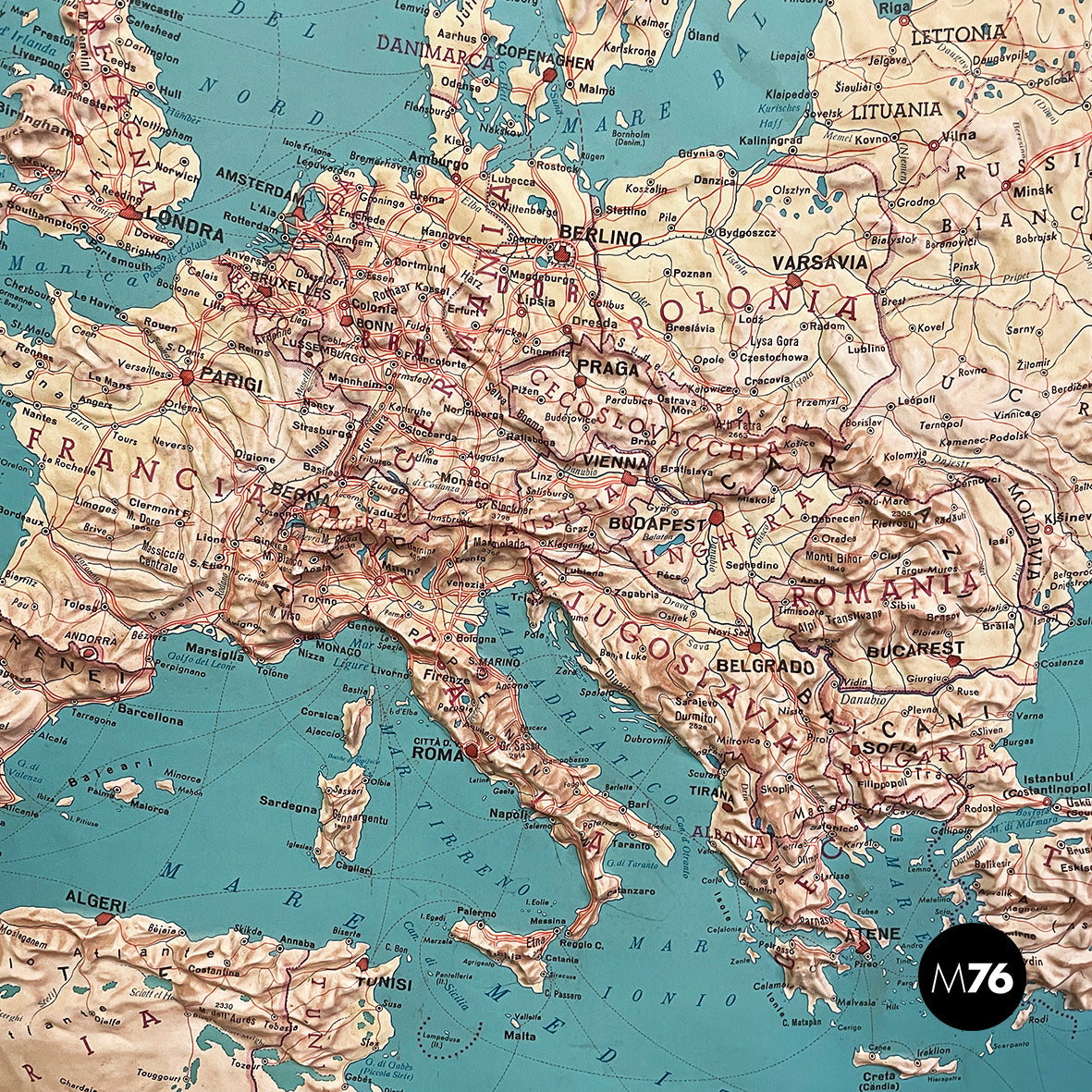 Geographical map of europe 1950 1990s magazzino76