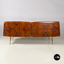 Charger l'image dans la galerie, Chest of drawers in wood, glass and brass, 1950s