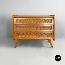 Charger l'image dans la galerie, Chest of drawers in wood and rattan, 1960s