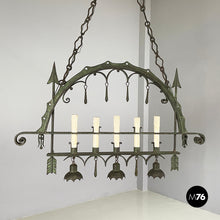 Charger l'image dans la galerie, Chandelier with eight lights in wrought iron, 1930s
