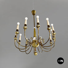 将图片加载到图库查看器,Chandelier in brass and white metal, 1950s