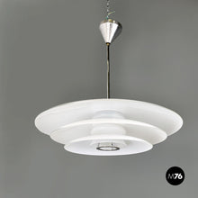 Charger l'image dans la galerie, Chandelier in opaline glass and chromed metal, 1980s