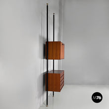 将图片加载到图库查看器,Bookcase in wood, black metal and brass, 1960s