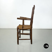 Load image into Gallery viewer, Wood and straw chair with armrests, late 1800s