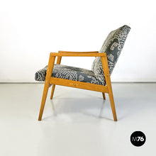 Load image into Gallery viewer, Armchair in wood, green and white velvet, 1960s