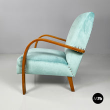 Load image into Gallery viewer, Armchairs in light blue and wood, 1950s