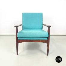 画像をギャラリービューアに読み込む, Armchairs in light blue fabric and wood, 1960s
