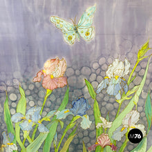 将图片加载到图库查看器,Canvas painting with flowers and butterfly, 1970s