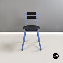 将图片加载到图库查看器,Chairs in blue metal, black wood and black rubber, 1980s
