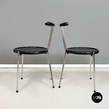 将图片加载到图库查看器,Chairs in black wood and metal rod, 1980s