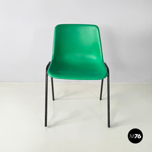 画像をギャラリービューアに読み込む, Stackable chairs in green plastic and black metal, 2000s