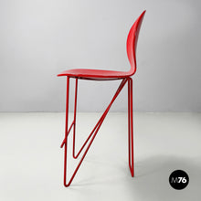 Load image into Gallery viewer, Stools in wood and red metal, 1980s