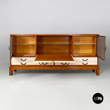 将图片加载到图库查看器,Sideboard in wood, brass and glass, 1940s