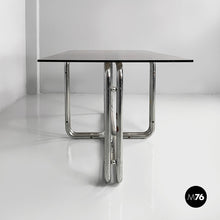 画像をギャラリービューアに読み込む, Dining table in smoked glass and steel, 1970s