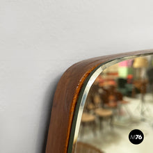 将图片加载到图库查看器,Geometric wall mirror in brass and wood, 1950s