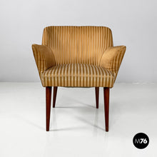 Load image into Gallery viewer, Striped fabric and wood armchairs, 1950s