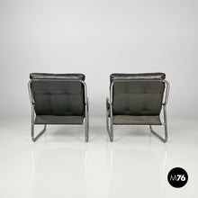 将图片加载到图库查看器,Armchairs in metal and black synthetic leather, 1970s