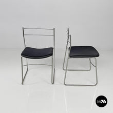将图片加载到图库查看器,Chairs steel and black leatherette, 1970s