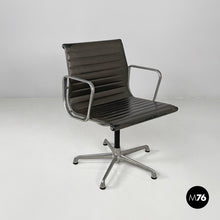 将图片加载到图库查看器,Dark grey leather office chair EA108 by Charles and Ray Eames for ICF, 1970s
