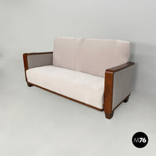 Load image into Gallery viewer, Sofa in wood and grey velvet, 1930s