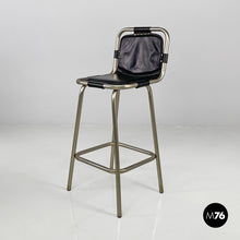 将图片加载到图库查看器,Stools in metal and black leather, 1970s