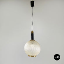 Charger l'image dans la galerie, Chandelier in molded glass, brass and metal, 1950s