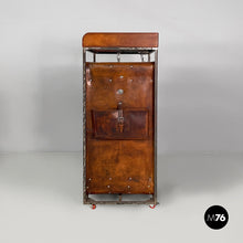 Load image into Gallery viewer, Wardrobe in brown leather and metal, 1980s